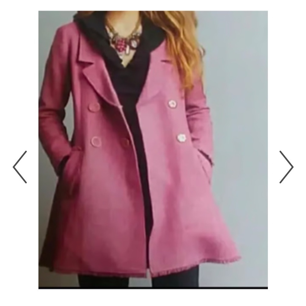 Cabi Madison Avenue pink tweed double breasted coat fringe hem gold hardware - Picture 2 of 16